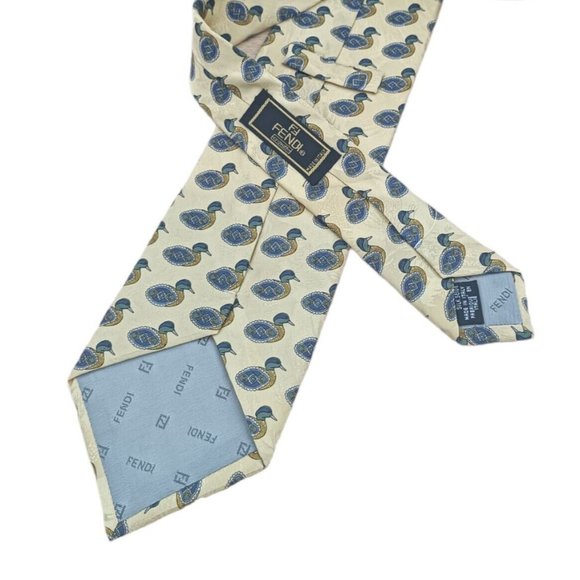 FENDI Yellow Bird Silk Tie ITALY 59"/ 4" EC - Picture 4 of 5